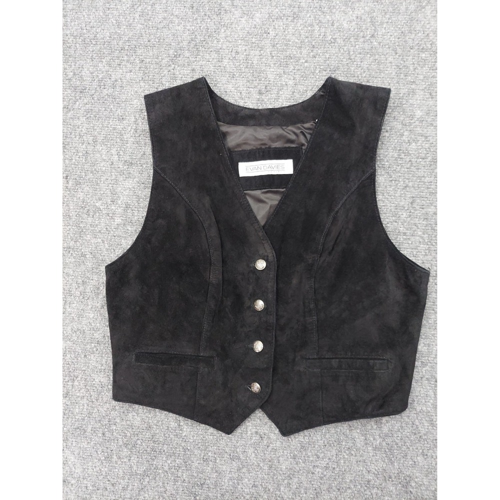 Evan Davies Leather Vest Womens 6 Black Silky Pig Suede Waistcoat Cowboy Western